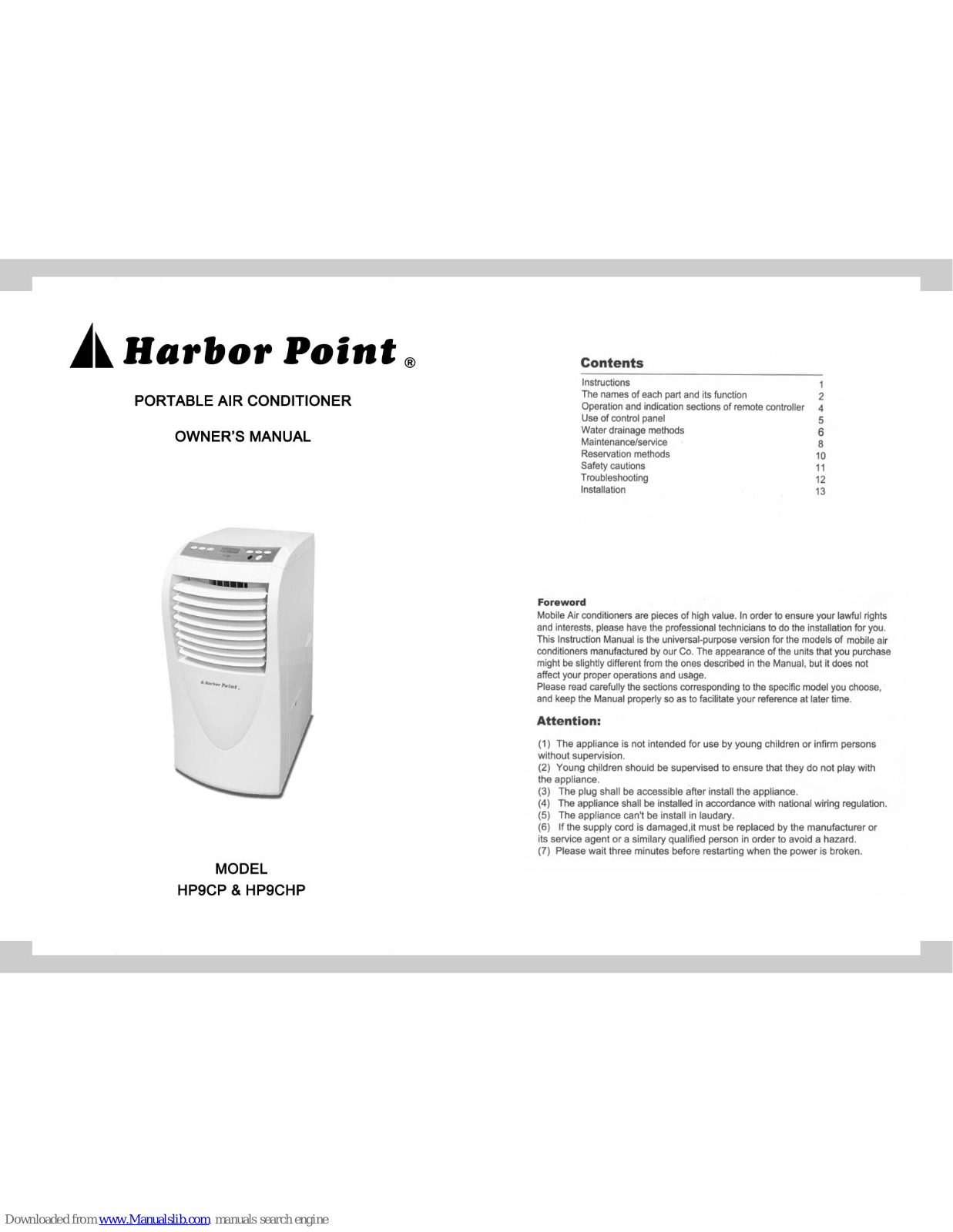 Harbor Point HP9CP, HP9CHP Owner's Manual