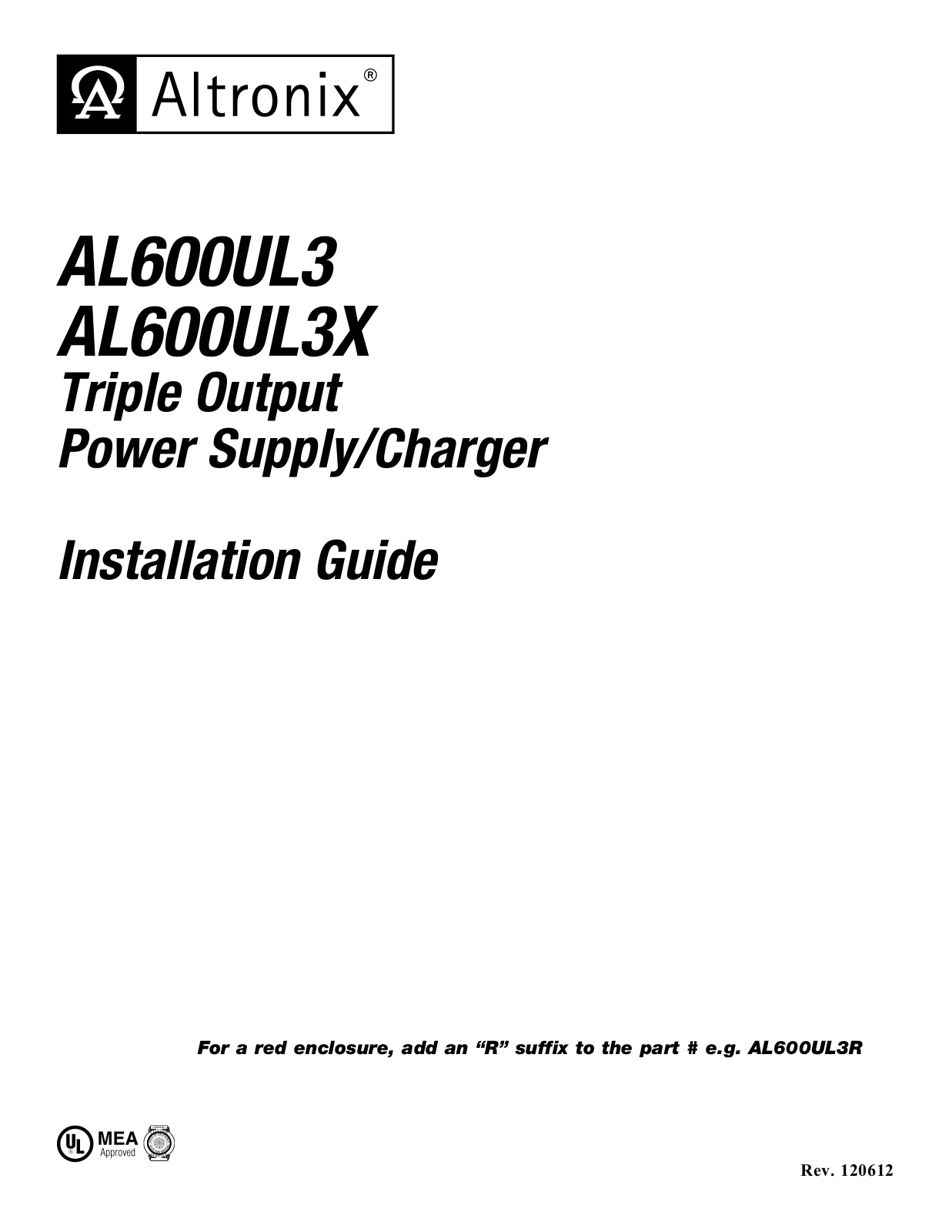 Altronix AL600UL3 Installation Instructions