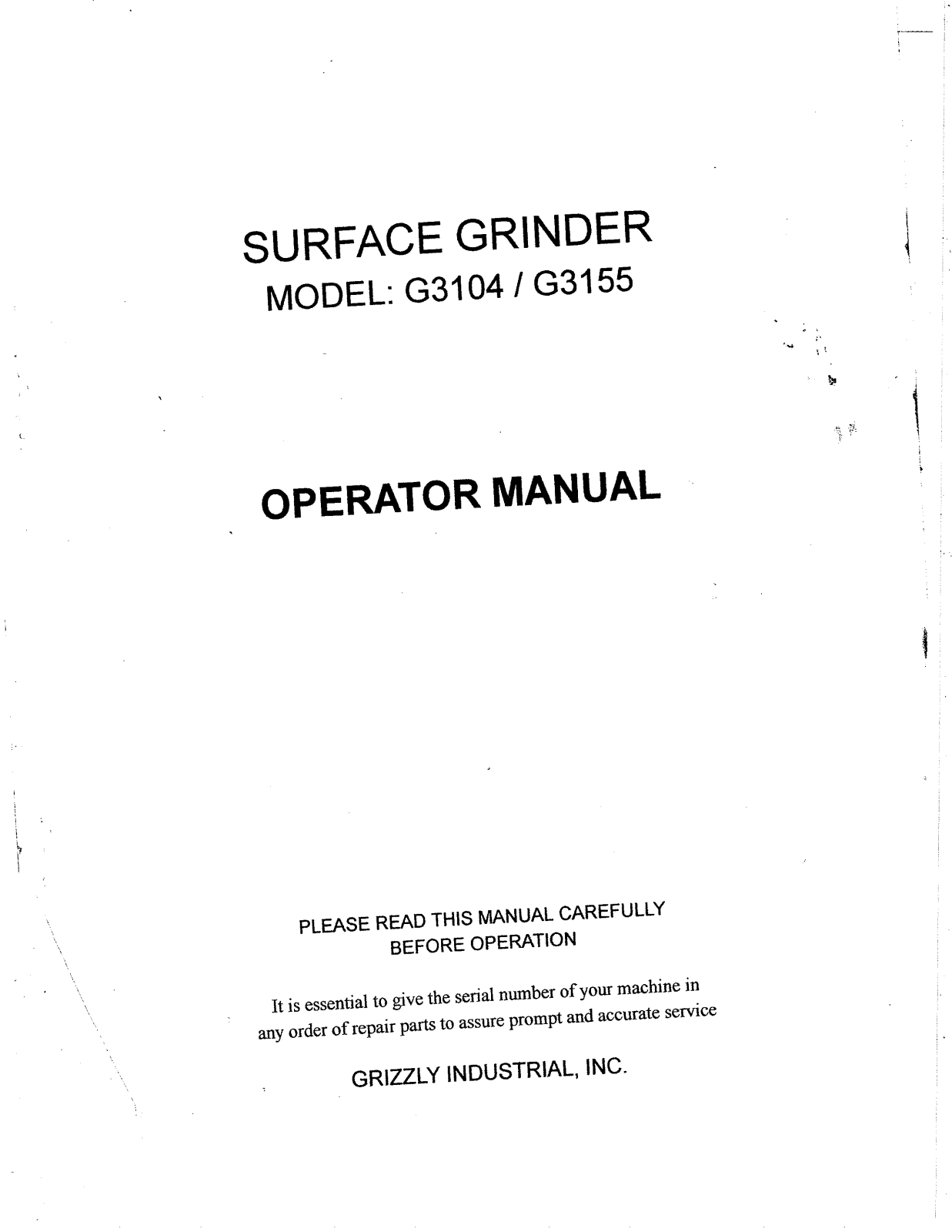 Grizzly G3104, G3155 User Manual