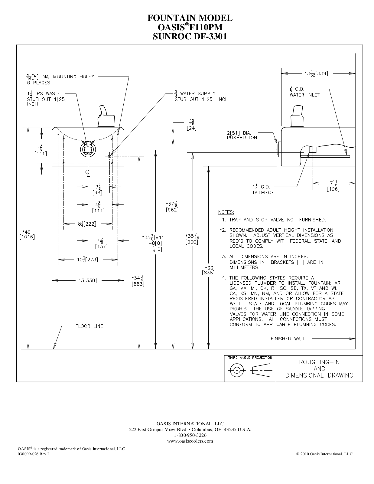 Oasis F110PM, DF-3301 Installation Manual