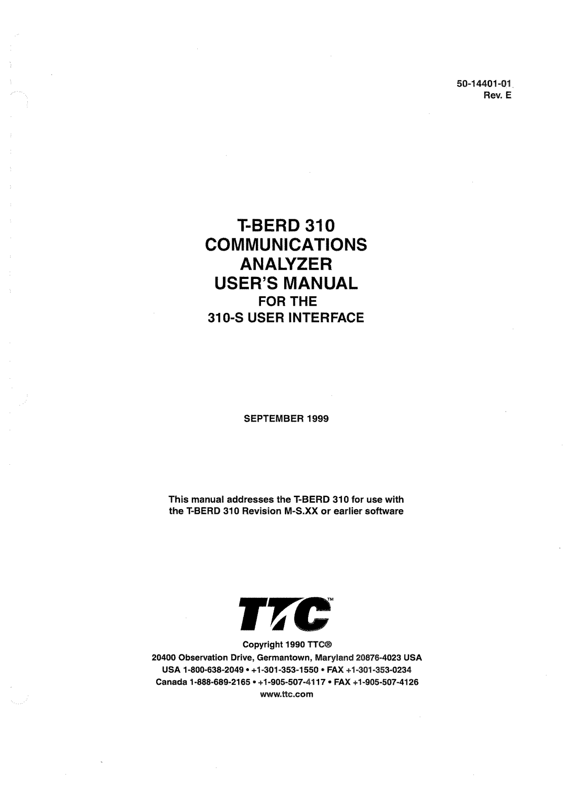 Telecommunications Techniques Corporation T-BERD 310 User Manual