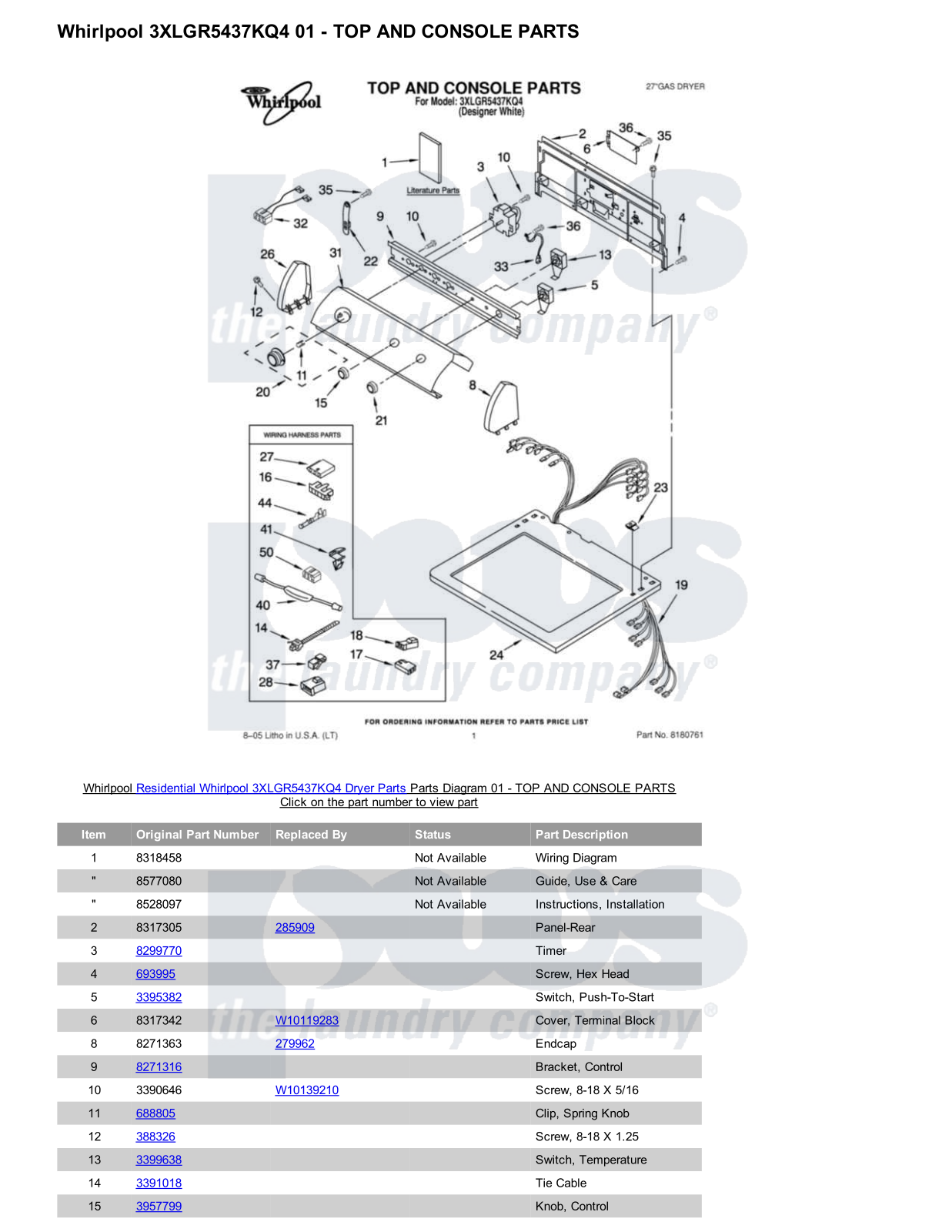 Whirlpool 3XLGR5437KQ4 Parts Diagram