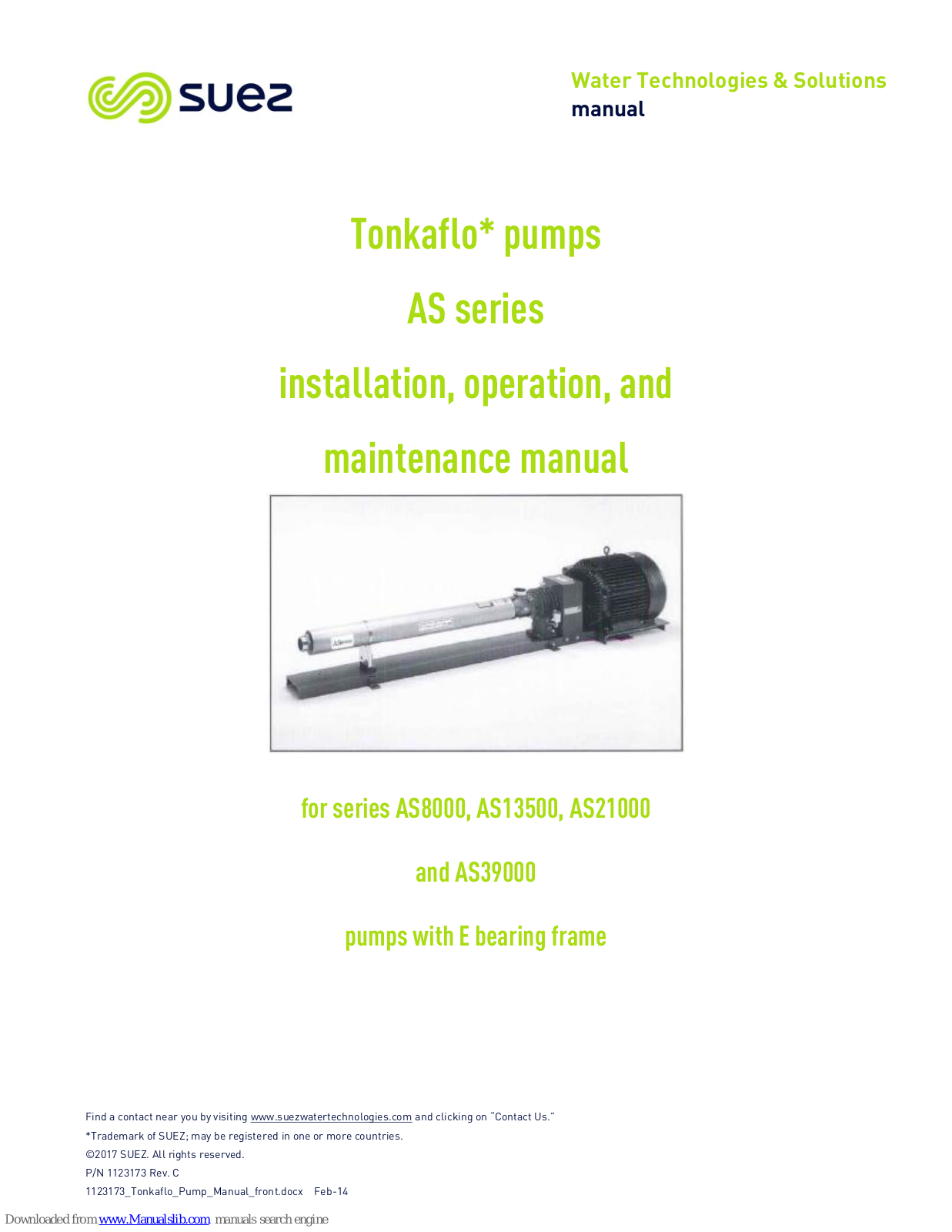 Suez tonkaflo AS8000 series, tonkaflo AS13500 series, tonkaflo AS21000 series, tonkaflo AS39000 series Installation, Operation And Maintanance Manual