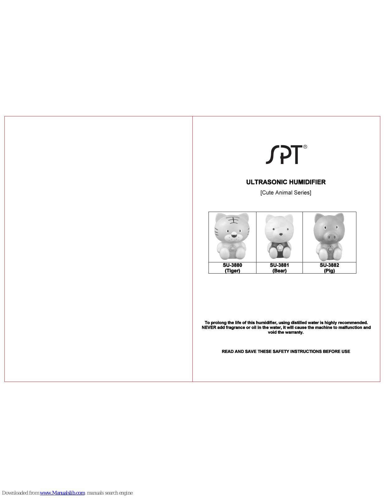 SPT SU-3880, SU-3881, SU-3882 Operating Instructions Manual