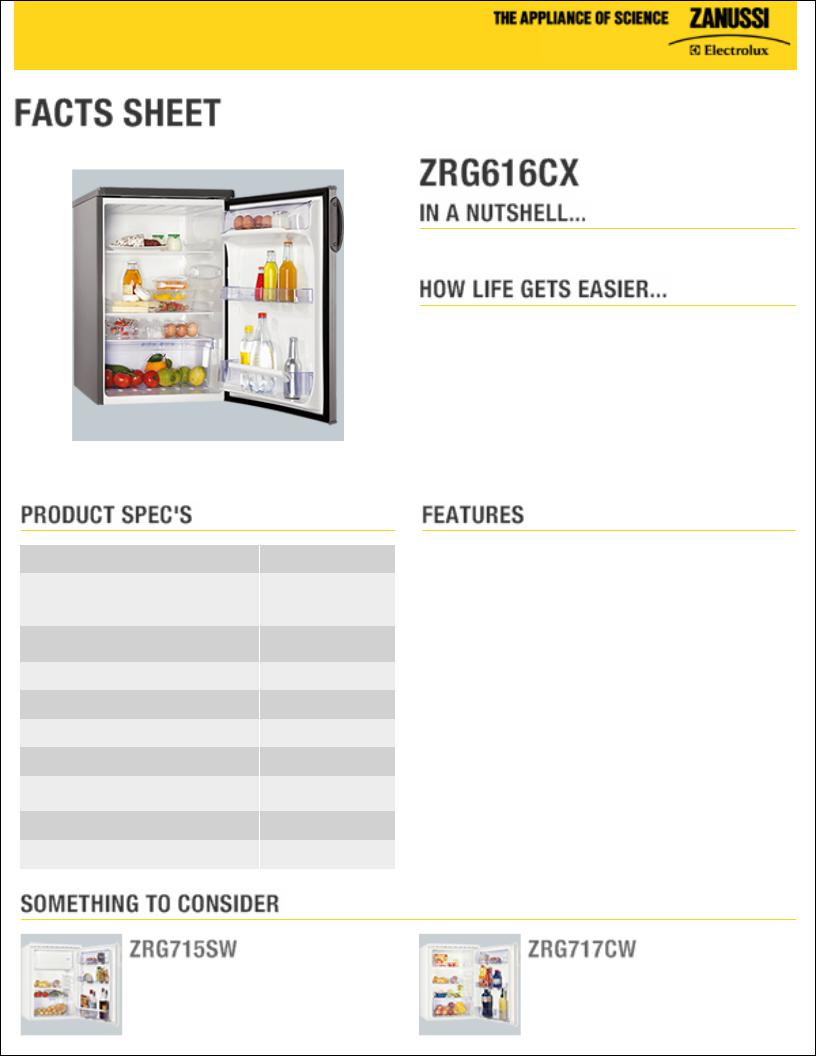 Zanussi ZRG616CX facts sheet