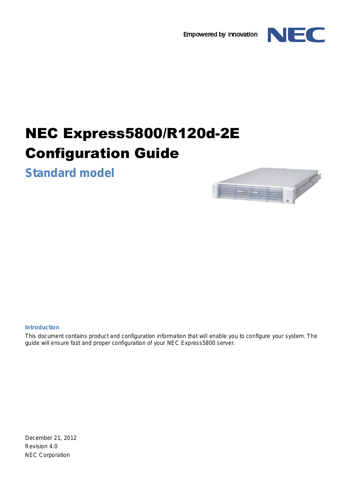 NEC Express5800-R120d-2E Configuration Guide