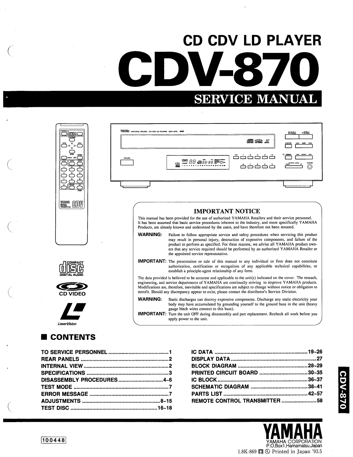 Yamaha CDV-870 Service Manual