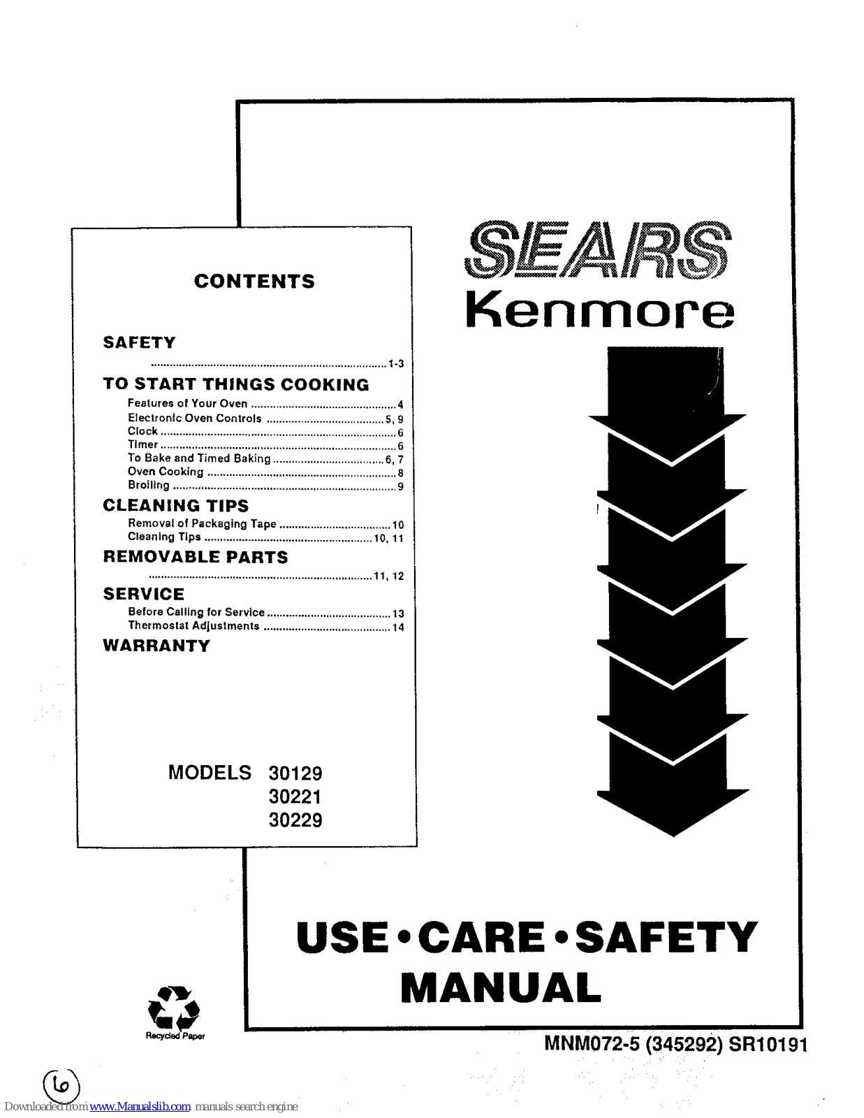 Kenmore 30129, 30221, 30229 Use, Care, Safety Manual - ManualMachine.com