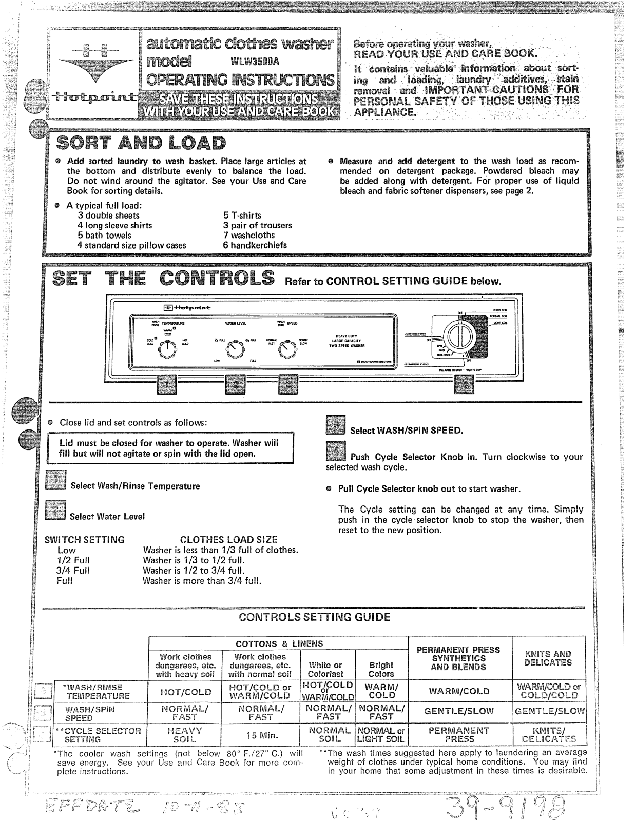GE WLW3500A Operating Instructions