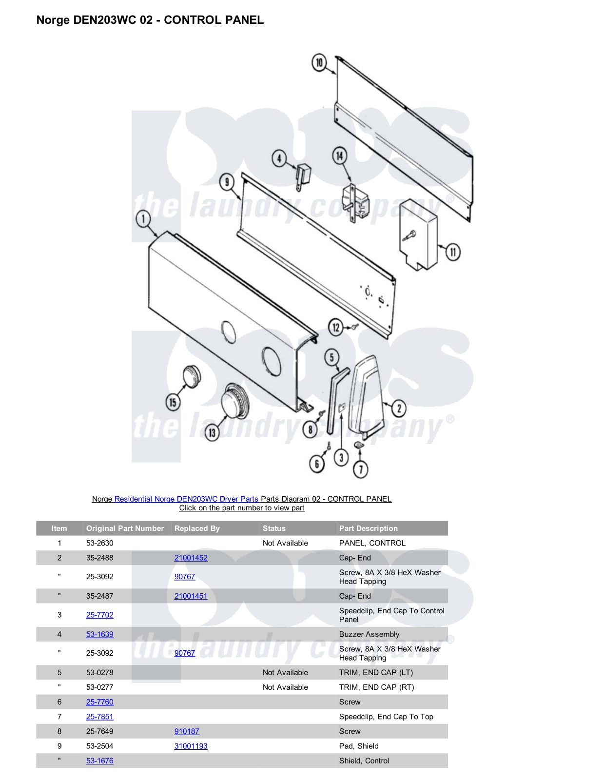 Norge DEN203WC Parts Diagram