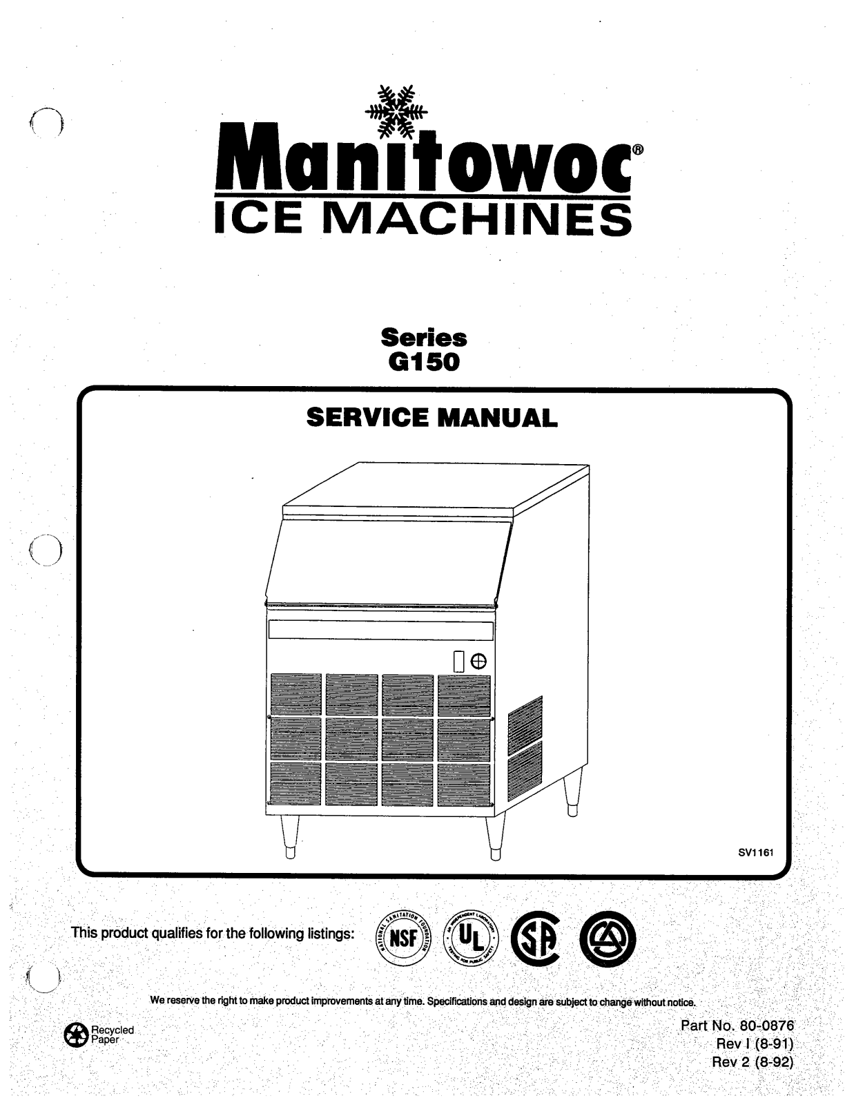 Manitowoc Ice GD-0152A Service Manual