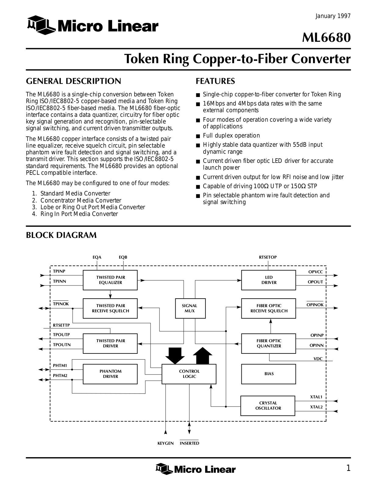 Micro Linear Corporation ML6680CQ Datasheet