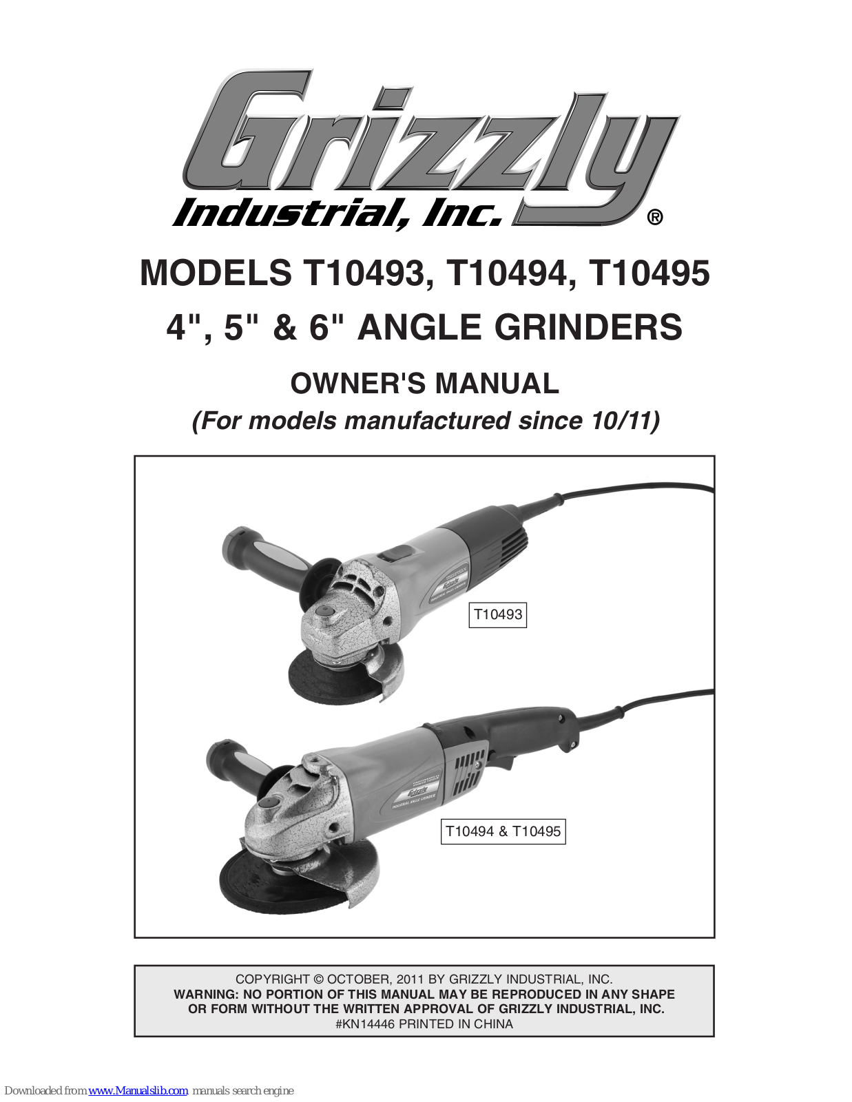 Grizzly t10494, t10495 Owner's Manual