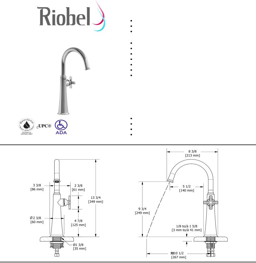 Riobel MMRDL01XBGBK05, MMRDL01XC05, MMRDL01XCBK05, MMRDL01XCBK10, MMRDL01XPN Specifications