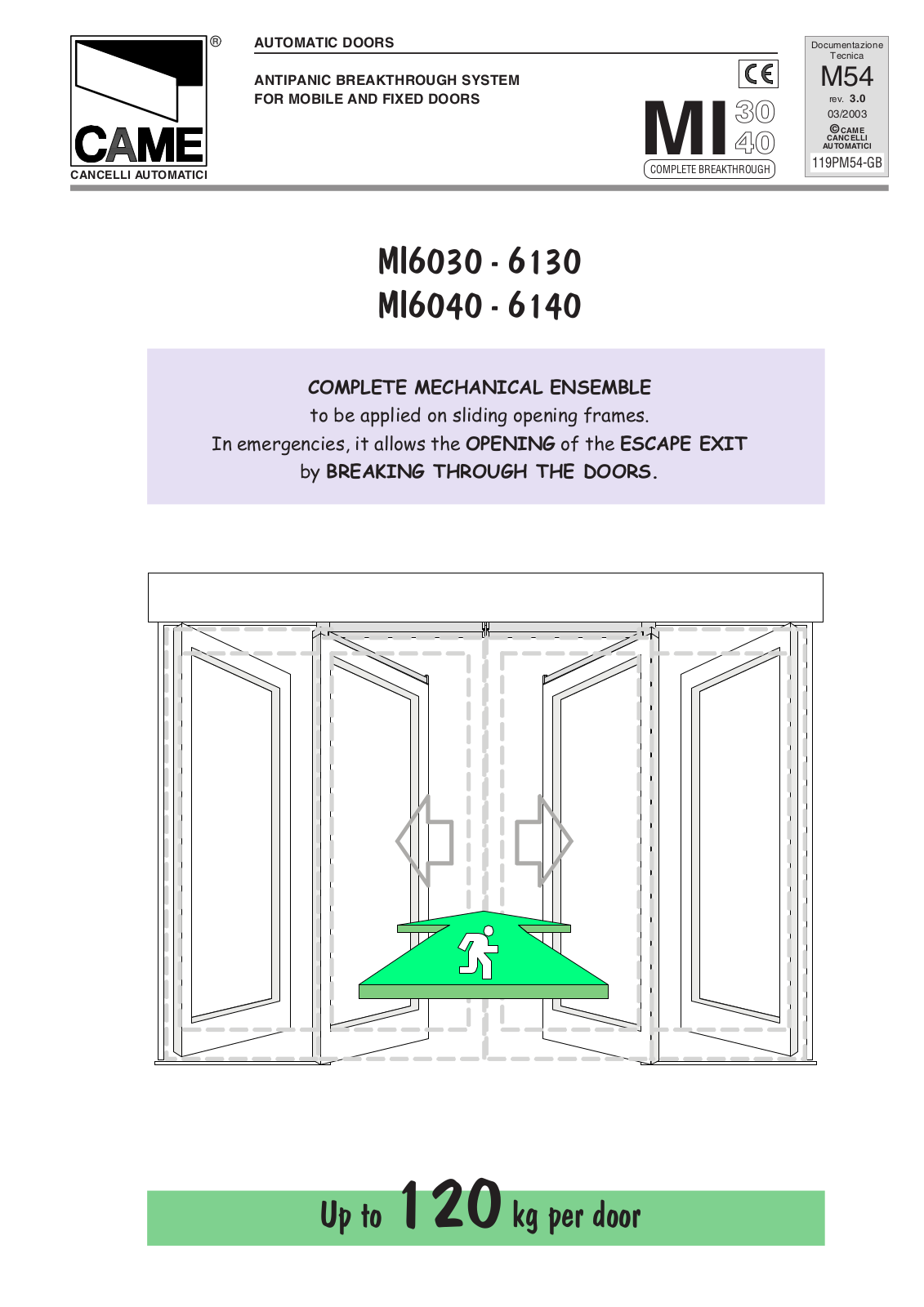 Came MI6030, MI6140, MI6130 User Manual