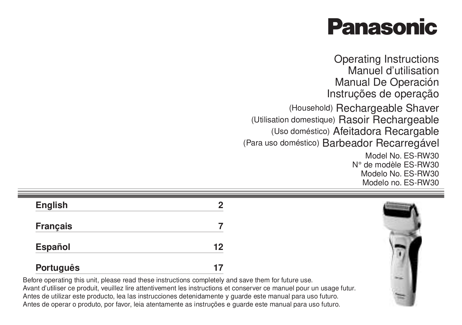 Panasonic ES-RW30 Operating Instruction