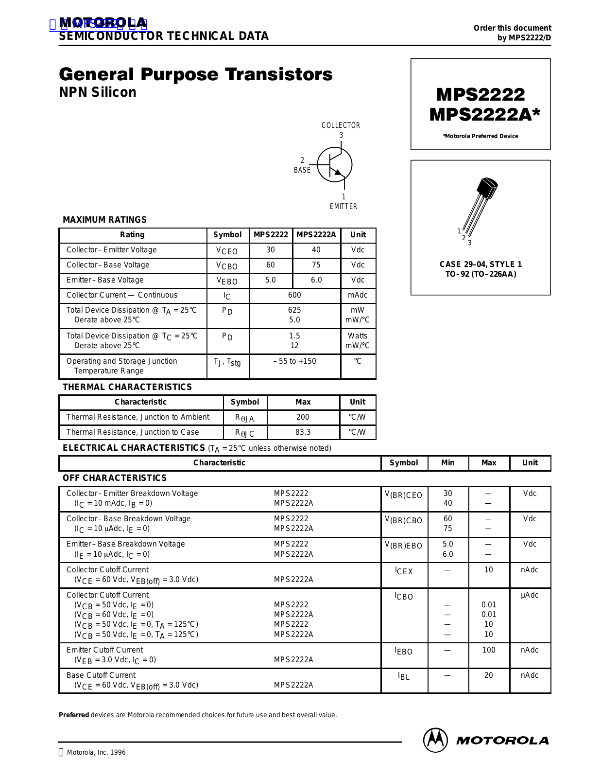 National Semiconductor MPS2222, MPS2222A Technical data