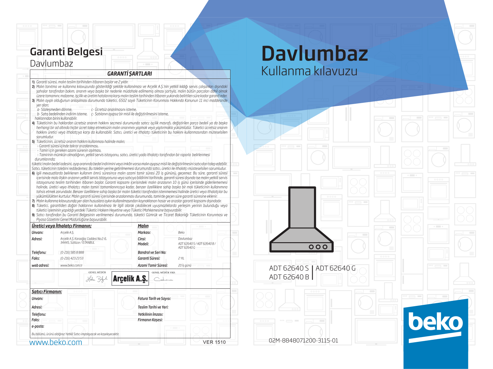 Beko ADT62640S, ADT62640B, ADT62640G User manual