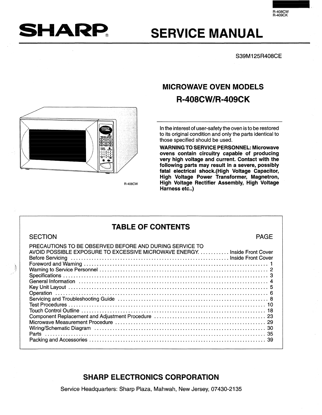 SHARP R408CW, R-409CK Service Manual - ManualMachine.com