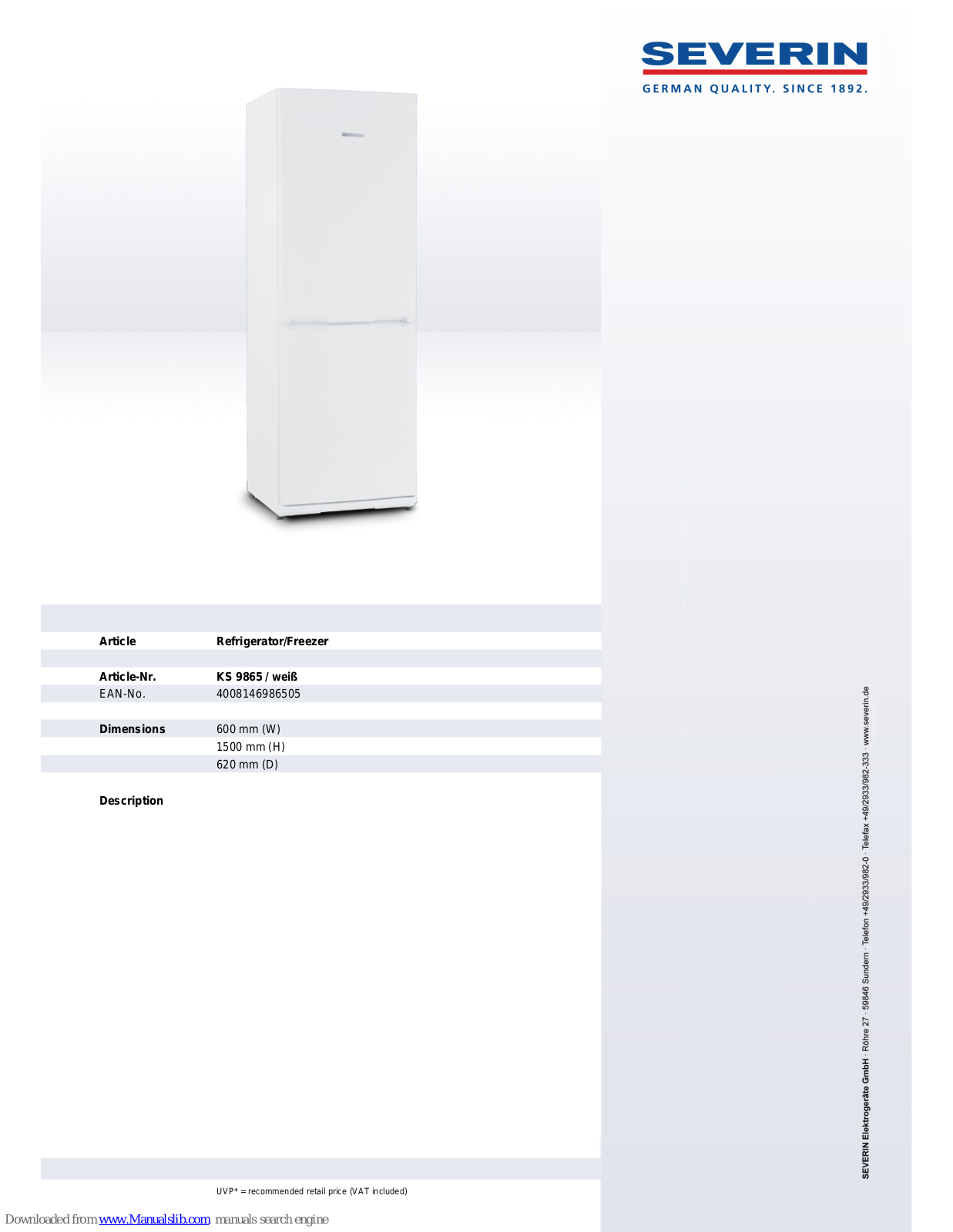 SEVERIN KS 9865,KS 9865 Dimensions