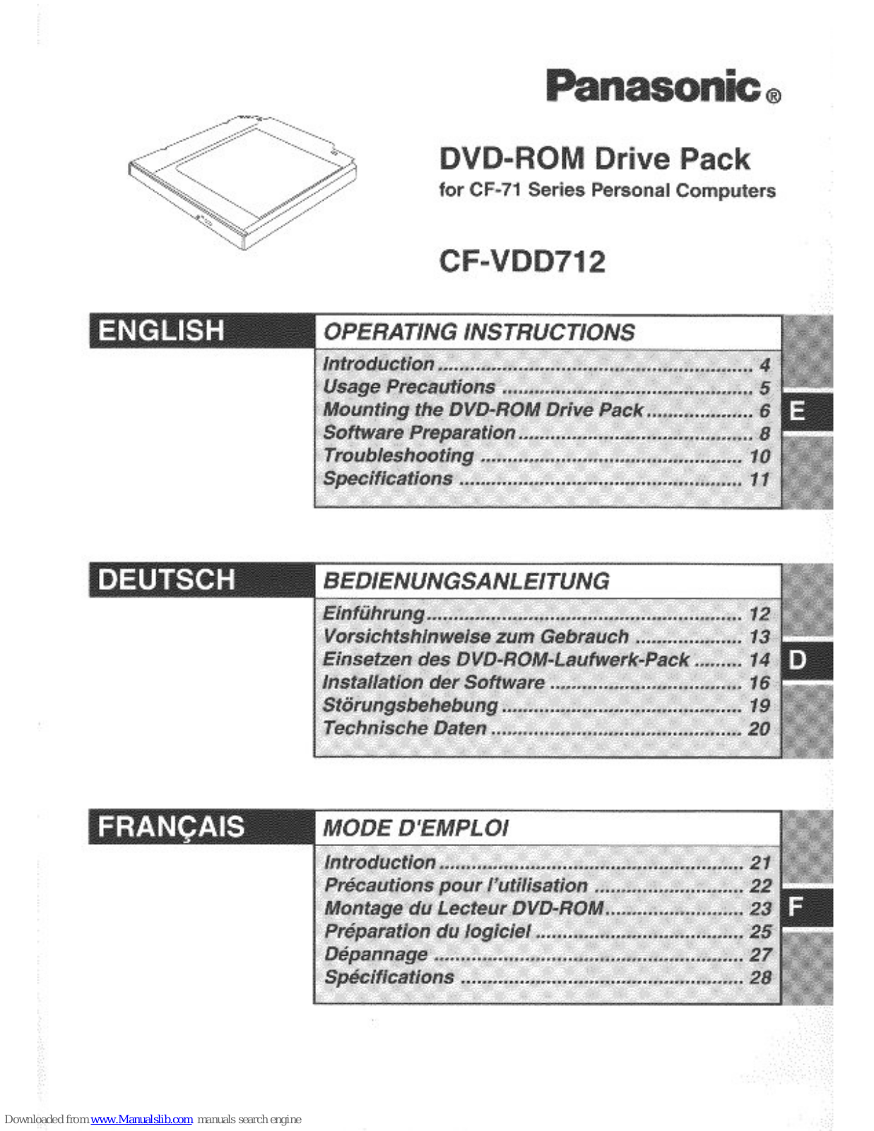 Panasonic CF-VDD712M, CF-VDD712 Operating Instructions Manual