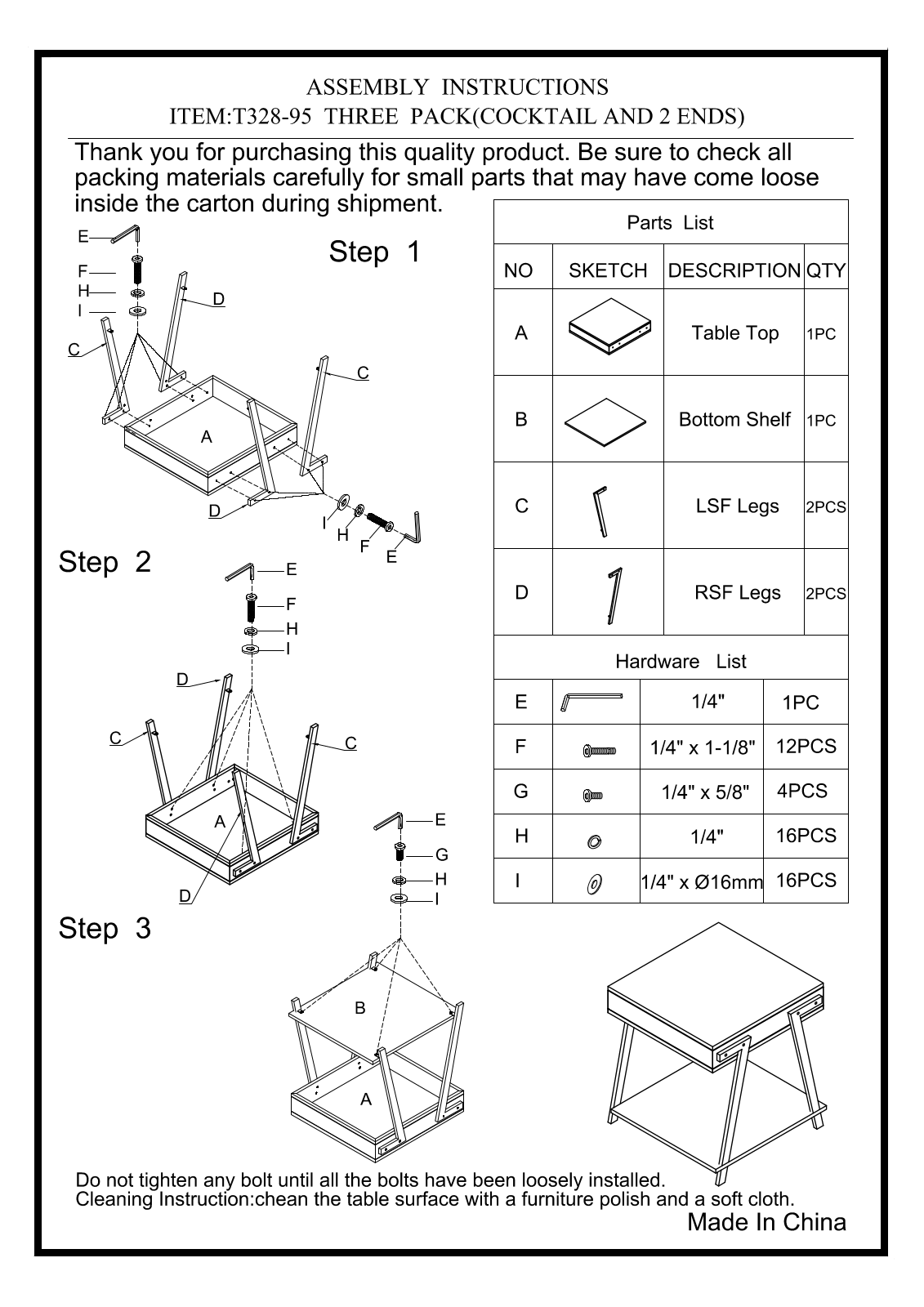 Progressive Furniture T32895 Assembly Guide