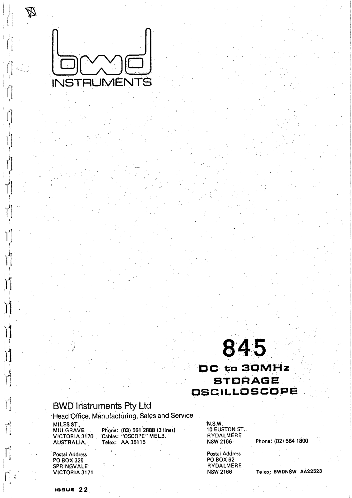 BWD Electronics 845 Service manual - ManualMachine.com