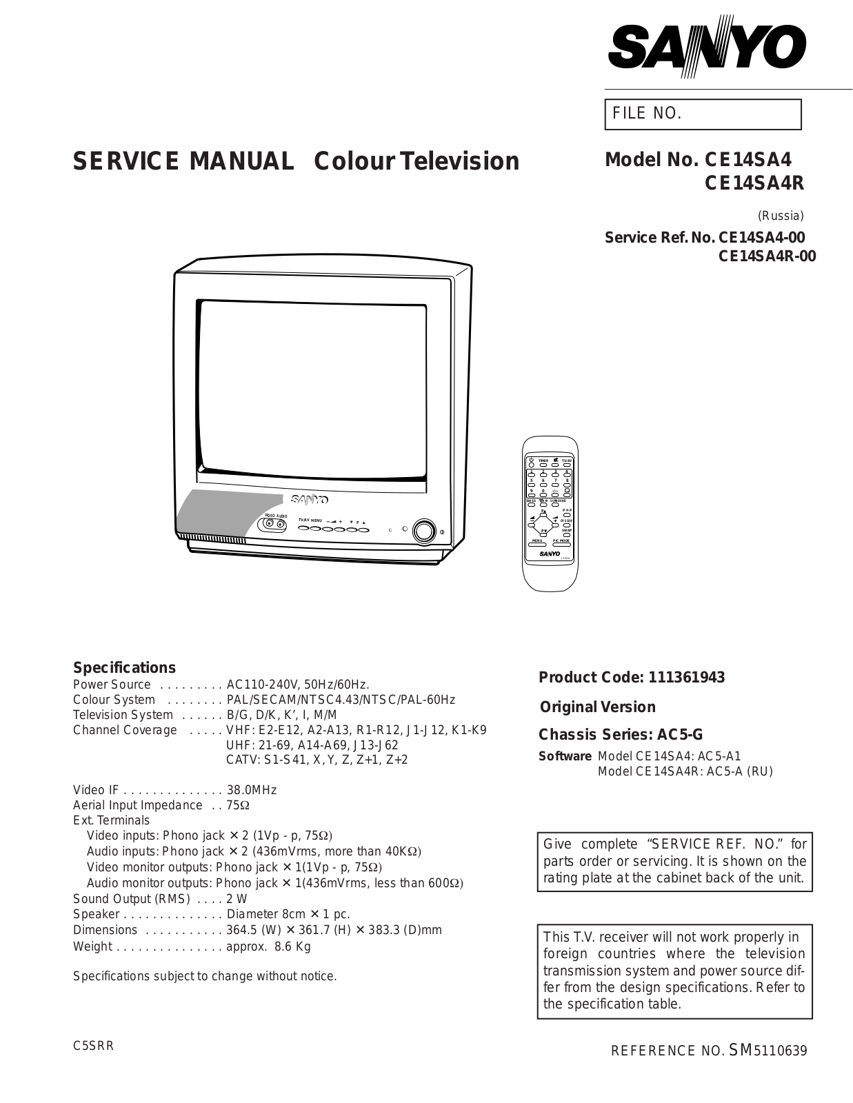 Sanyo CE14SA4R Service manual