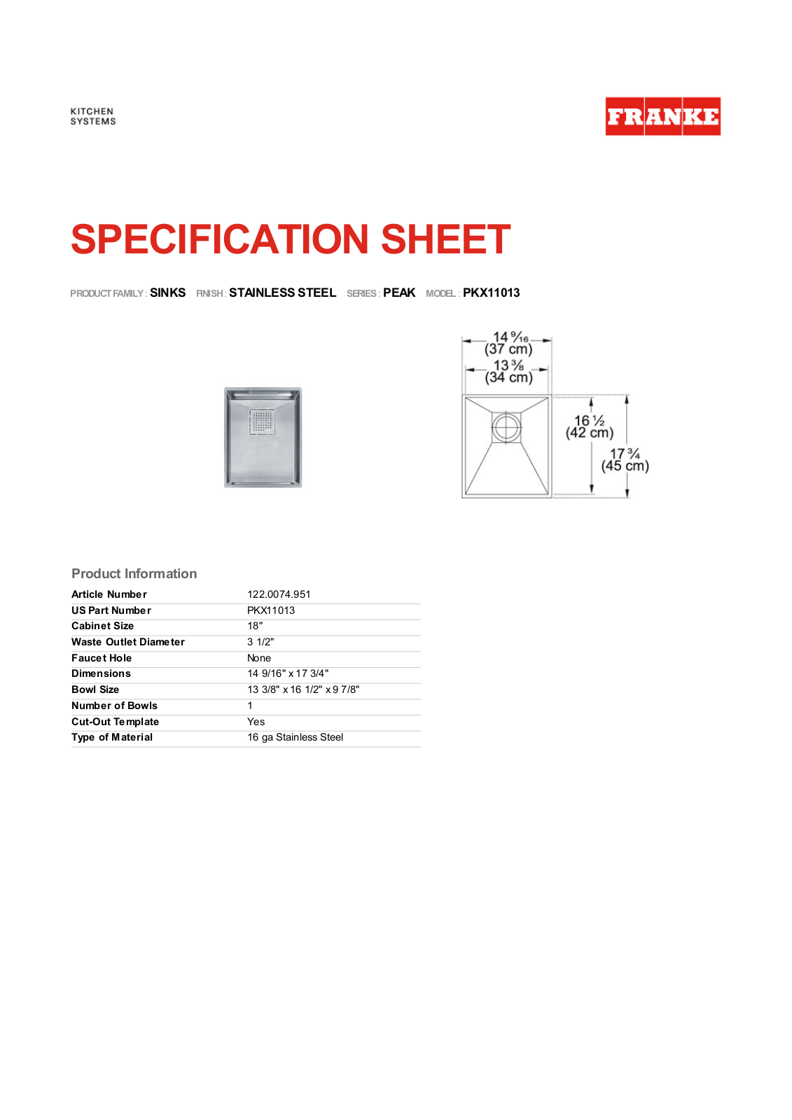 Franke Foodservice PKX11013 User Manual