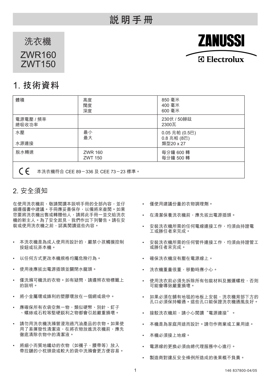 Zanussi ZWR160, ZWT150 User Manual