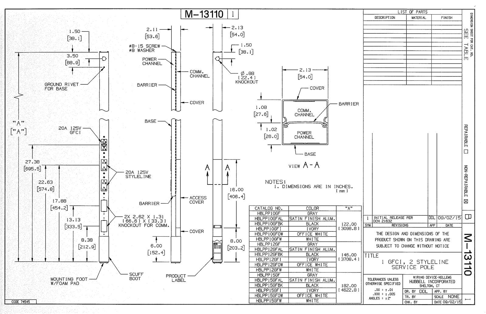 Hubbell HBLPP15GFBK Reference Drawing