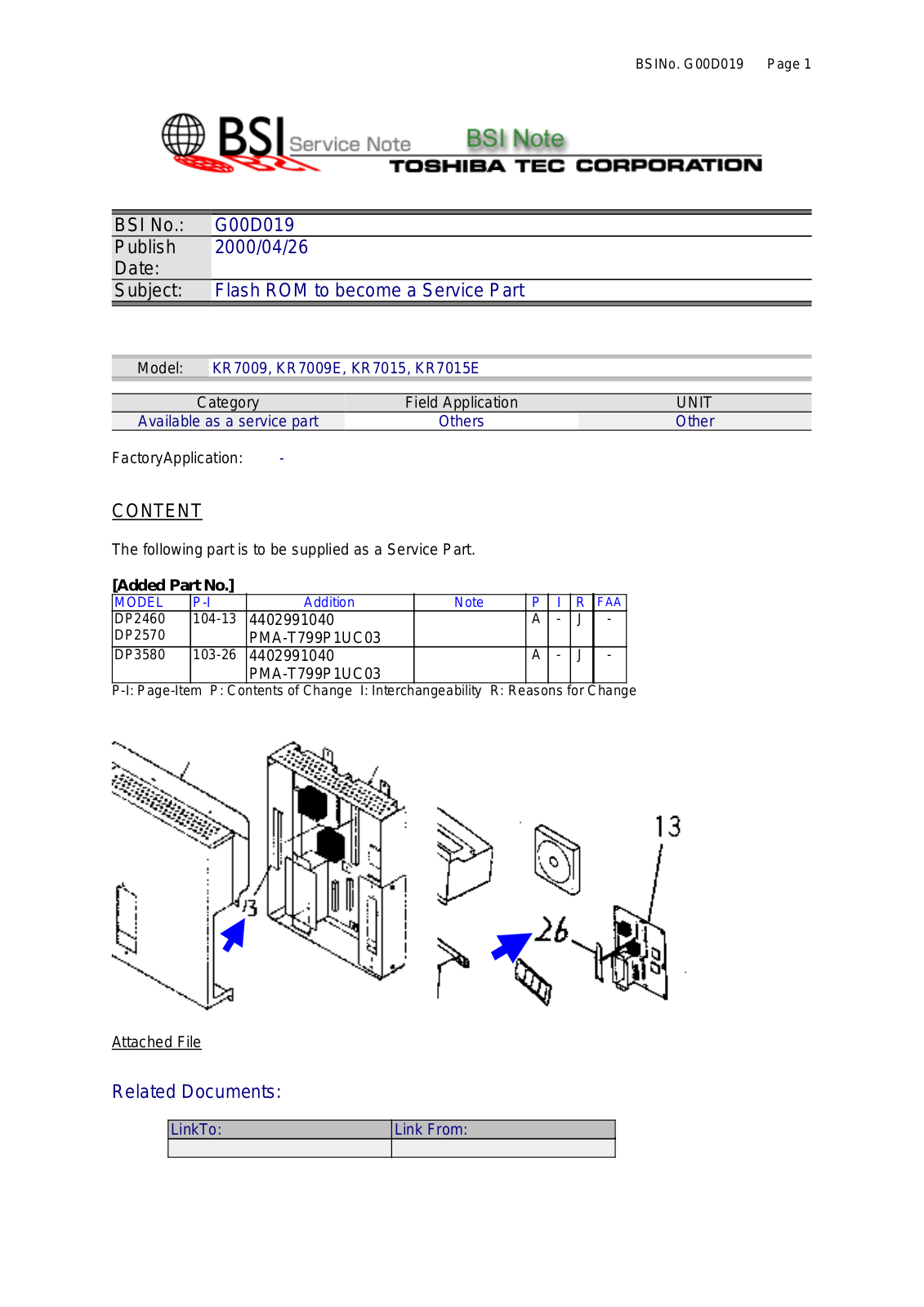 Toshiba G00D019 Service Note