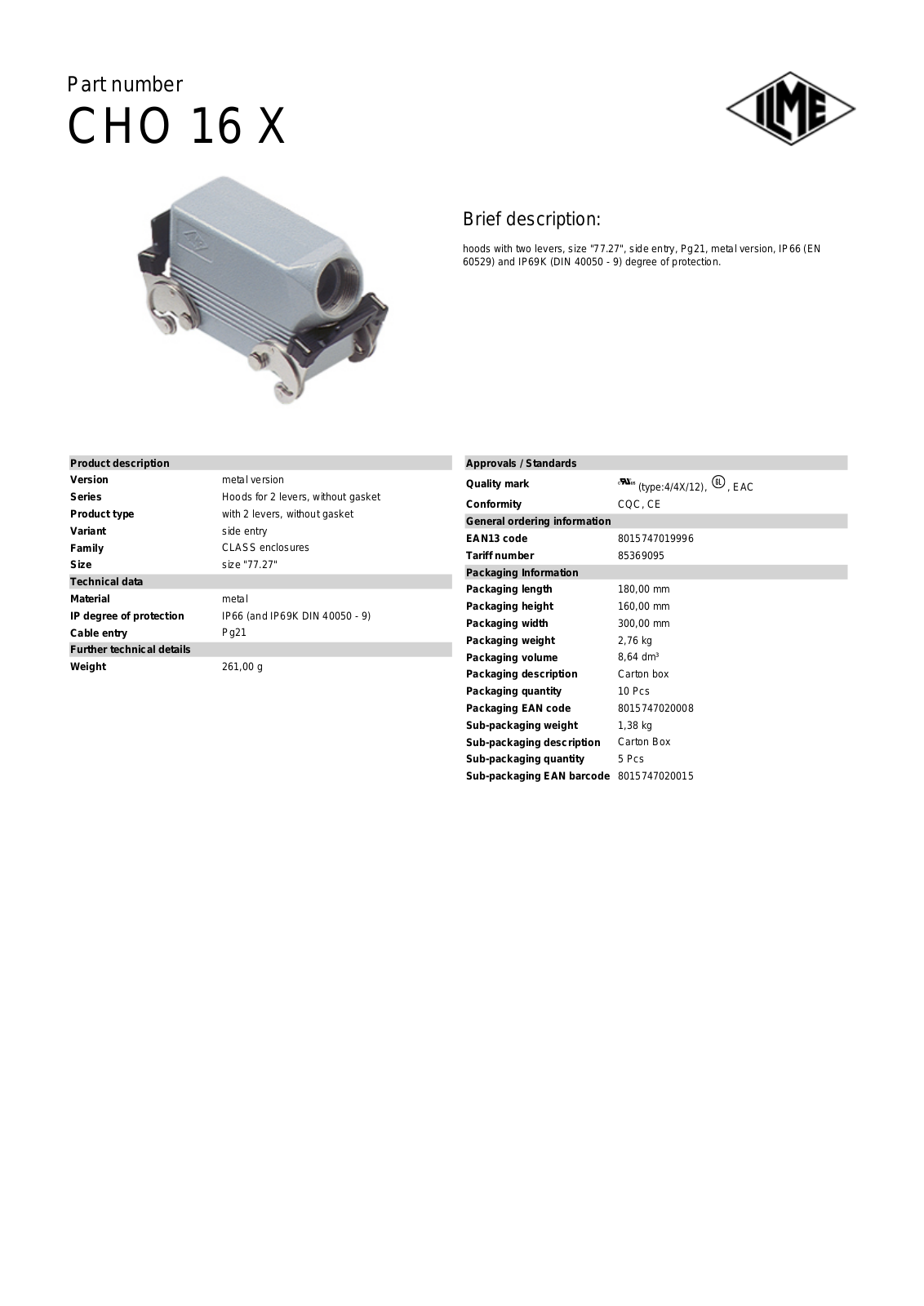 Datasheet CHO-16X Datasheet (ILME) - ManualMachine.com