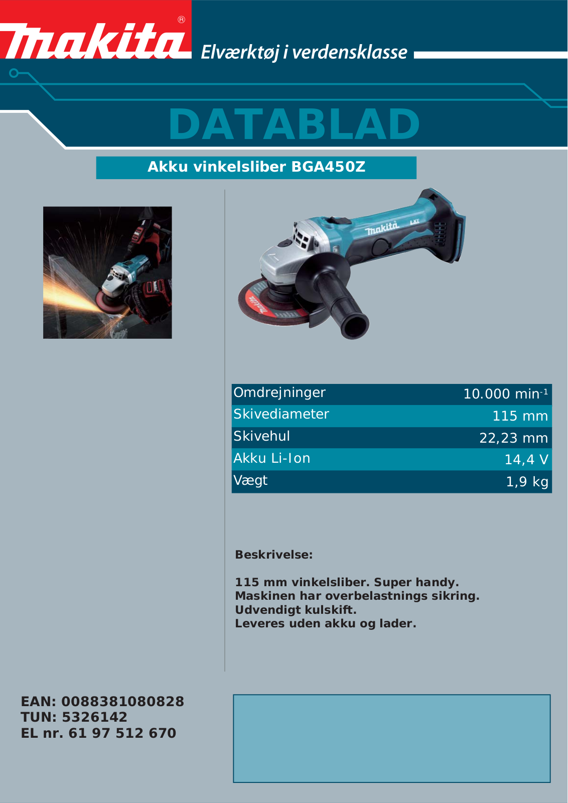 Makita BGA450Z PARTS List