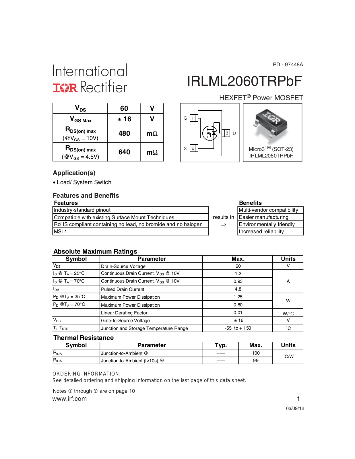 Datasheet IRLML 2060 Datasheet - ManualMachine.com