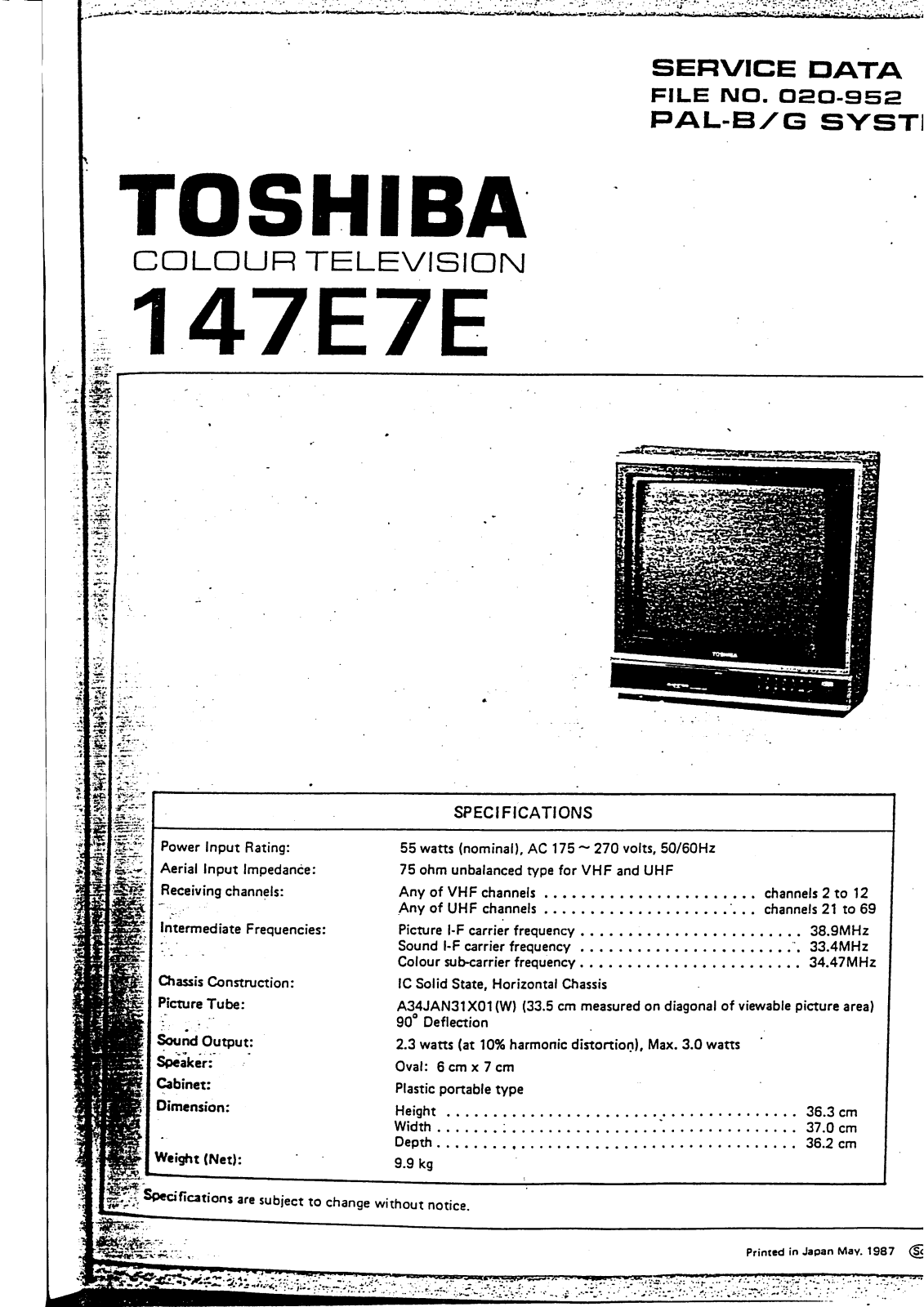 Toshiba 147E7E Service Manual