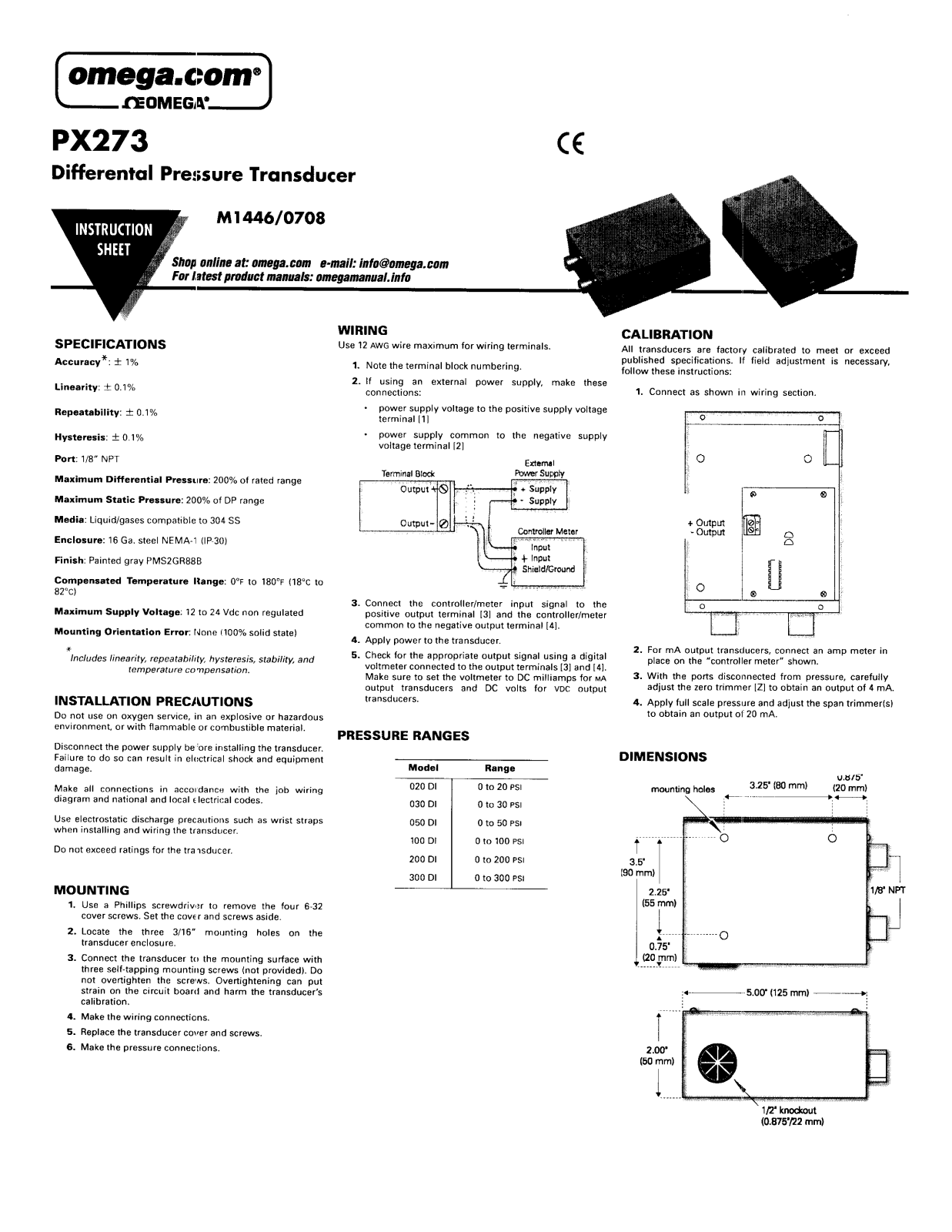 Omega Products PX273 Installation  Manual