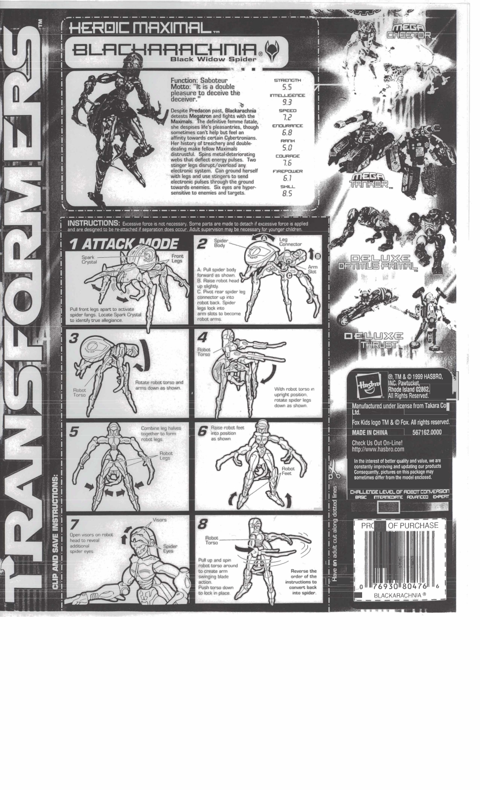 HASBRO Transformers Heroic Maximal Blackarachnia User Manual