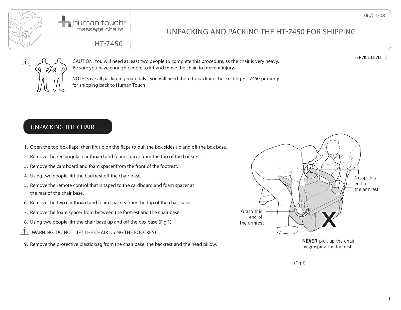 Human Touch HT-7450 User Manual