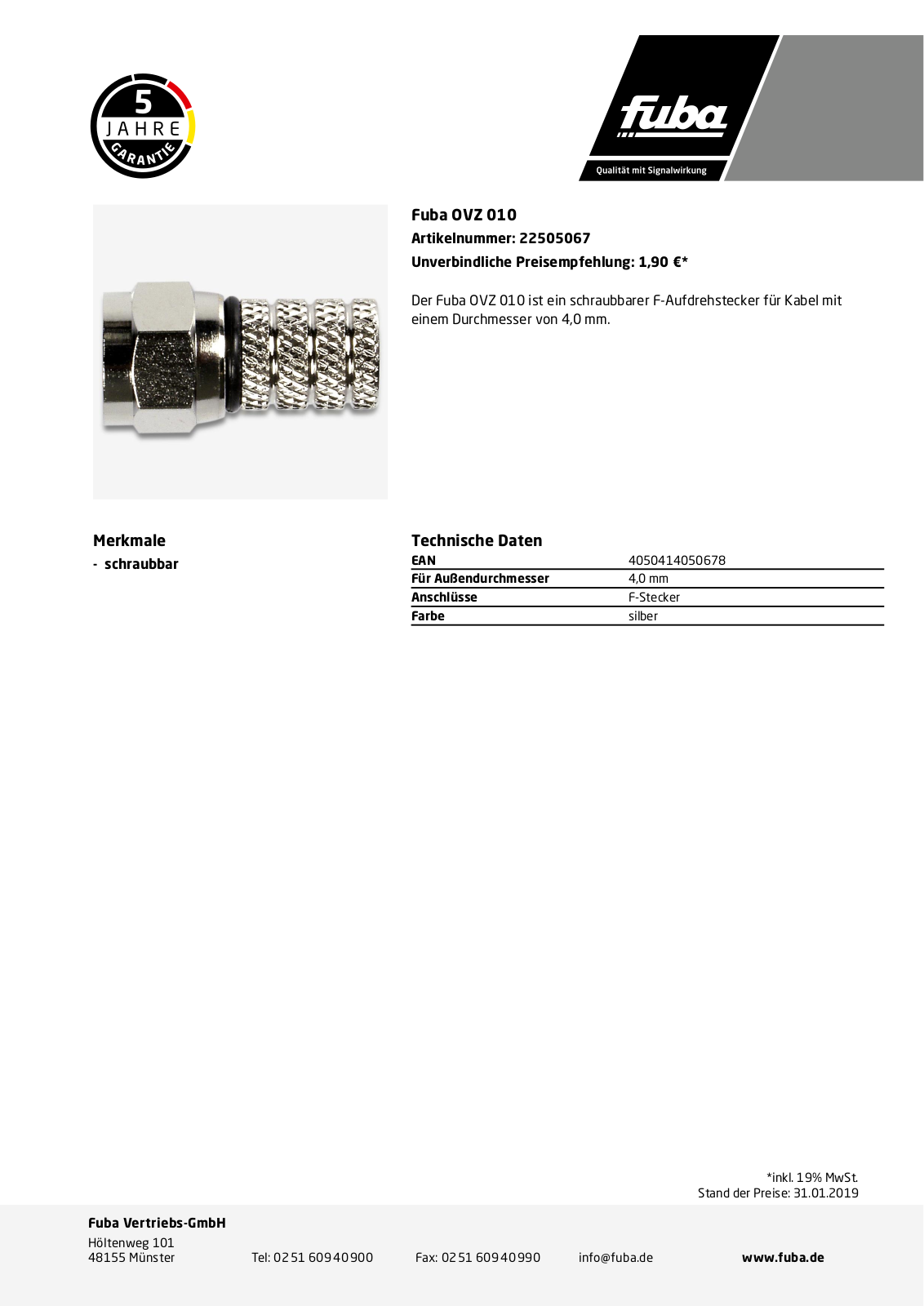 Fuba OVZ 010 Technische Daten