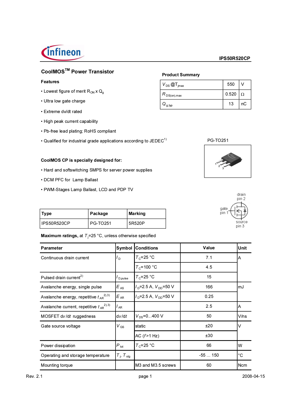Datasheet ips50r520cp_rev2.1 Datasheet - ManualMachine.com