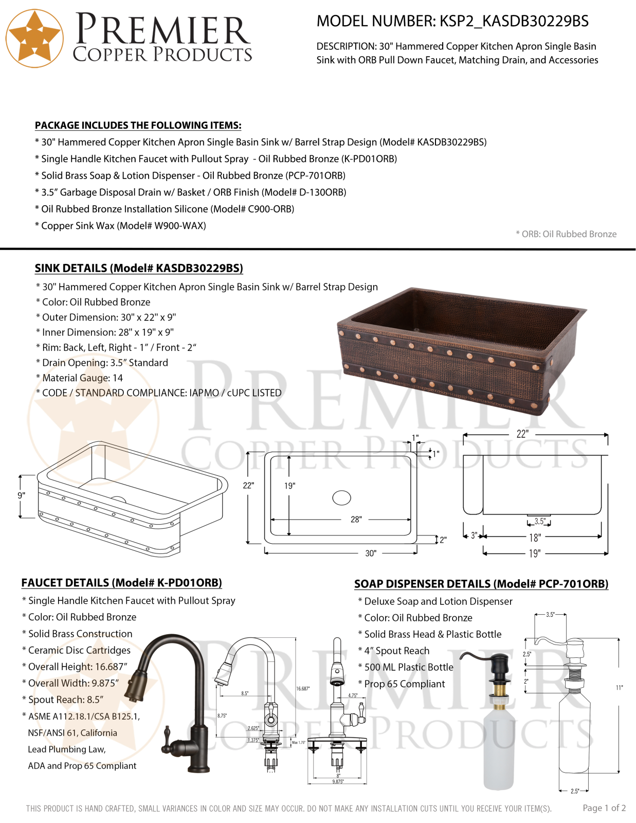 Premier Copper Products IER10087 Specifications - ManualMachine.com