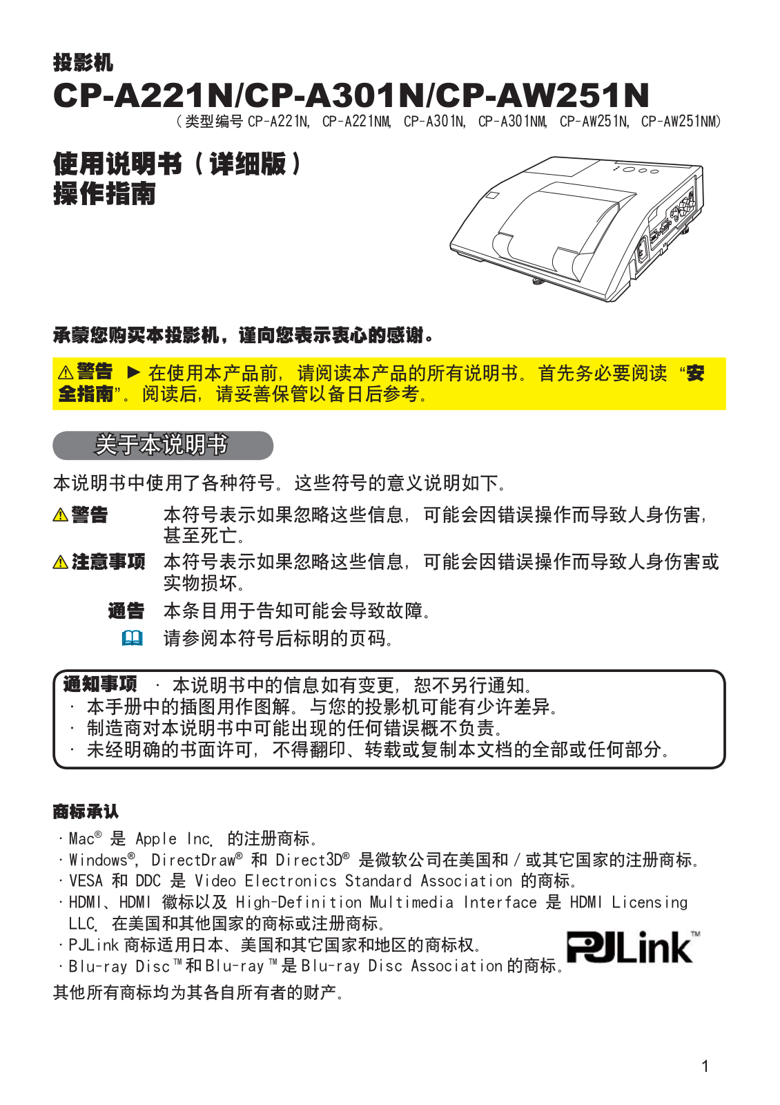 Hitachi CP-A301NM, CP-AW251NM User Manual