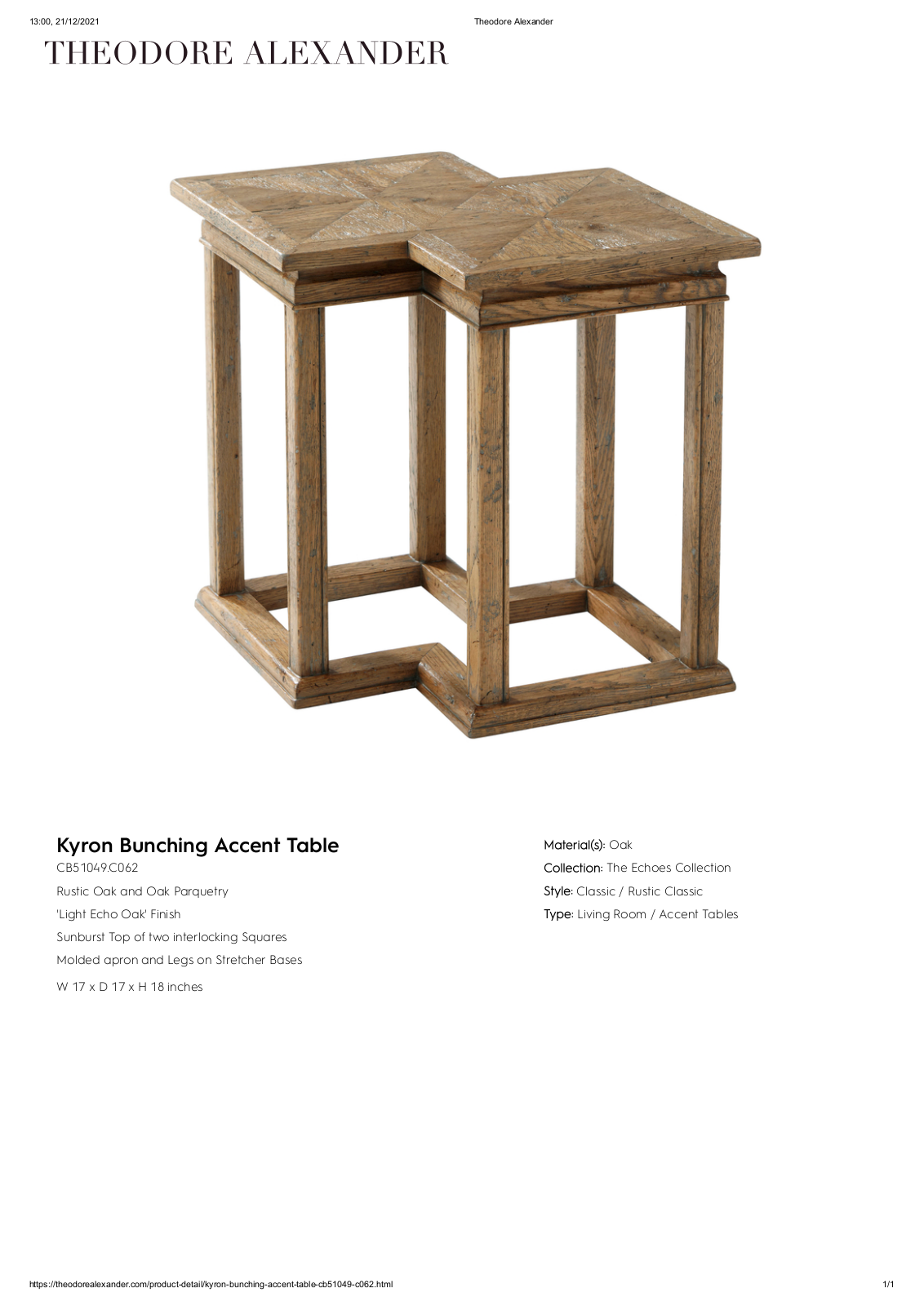 Theodore Alexander FPLJ3416 Specifications - ManualMachine.com