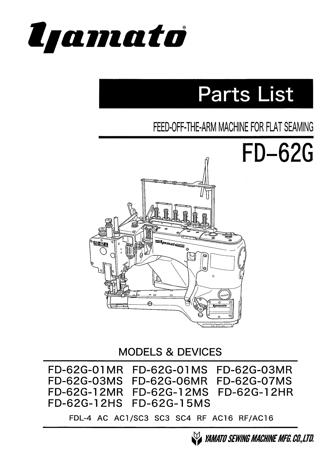 Yamato FD-62G-01MR, FD-62G-01MS, FD-62G-03MR, FD-62G-03MS, FD-62G-06MR Parts List