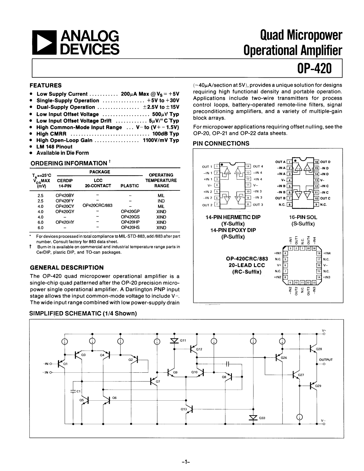 Analog Devices OP420 Datasheet