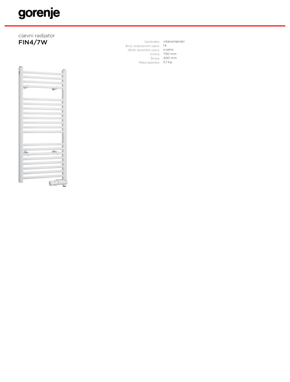 Gorenje FIN4-7W DATASHEET