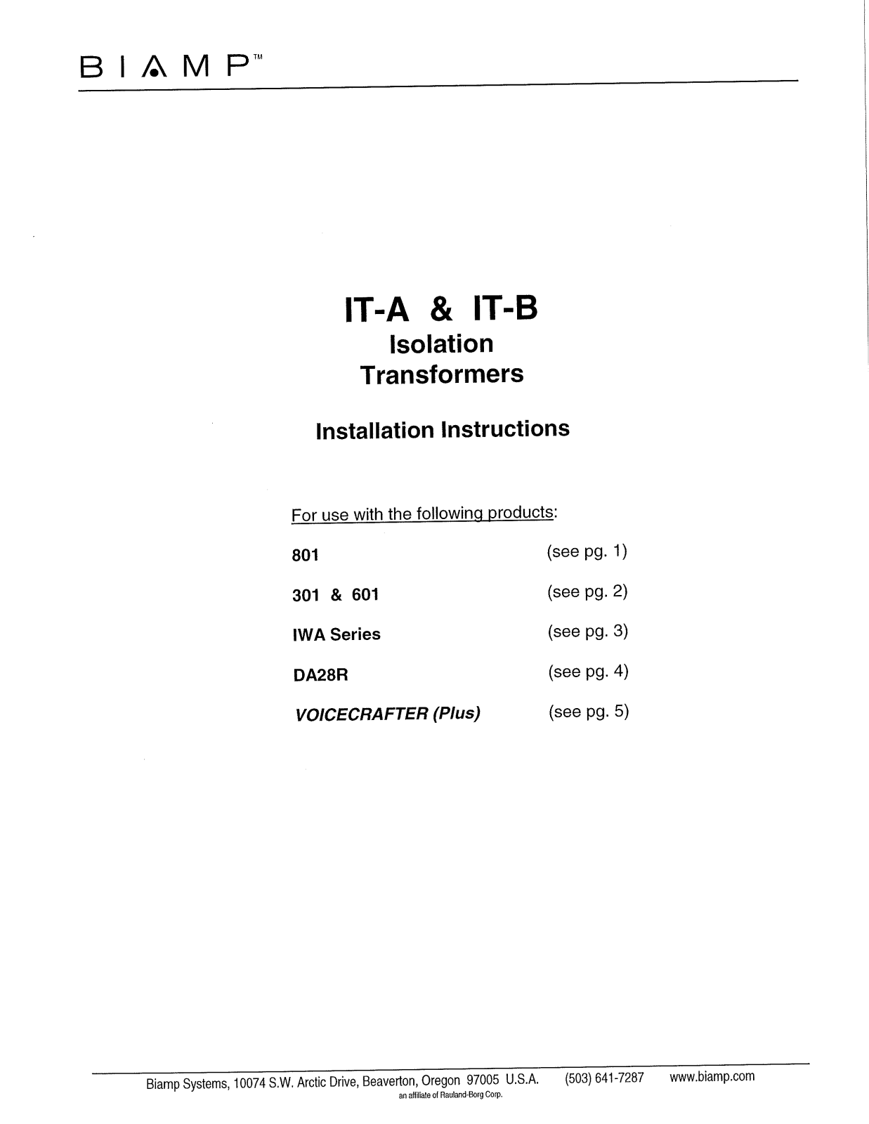 Biamp IT-A, IT-B User Manual