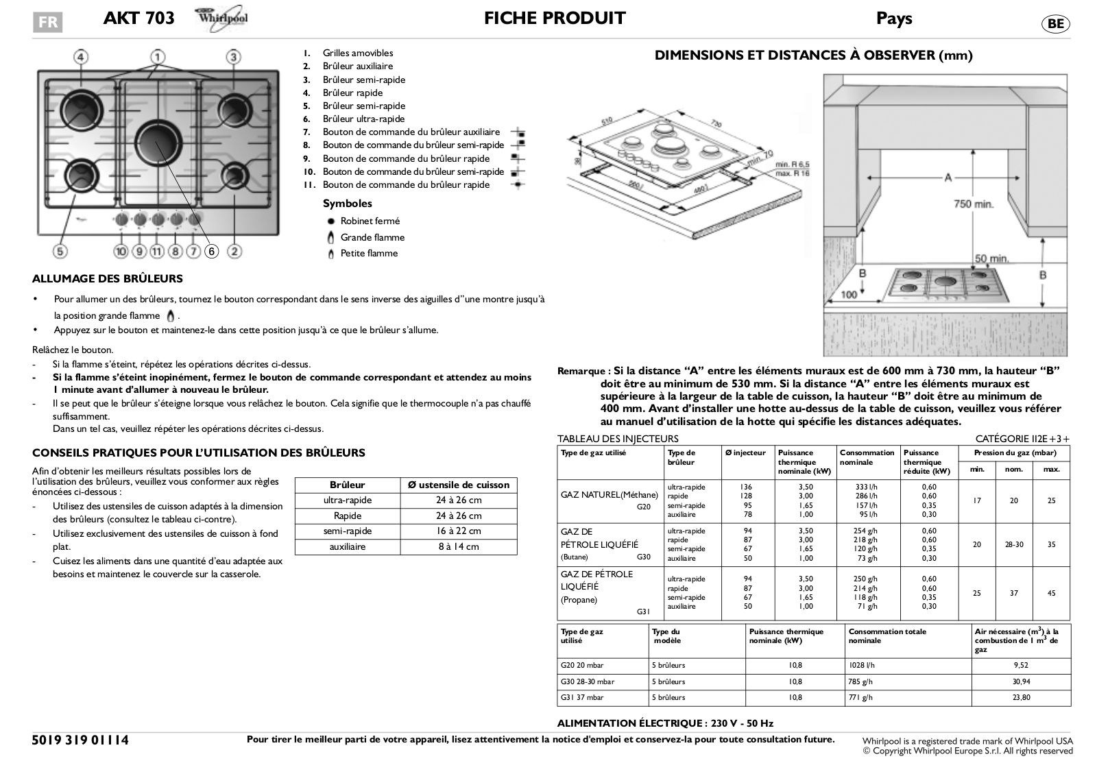 Whirlpool AKT 703 DATASHEET