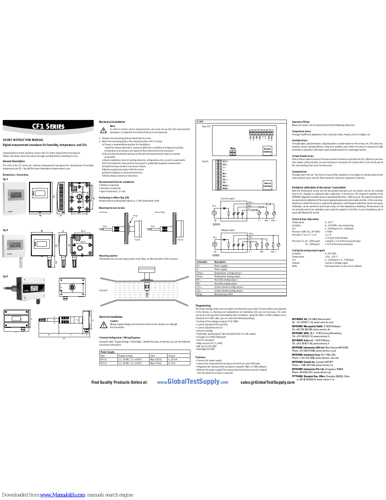 Rotronic CF1 Series Short Instruction Manual